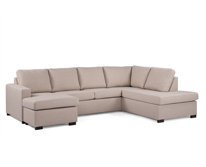 U-bank Eleven rechts By-Olaf – Stof Inari 22 Beige – Ruime 3-zits met extra loungegedeelte – 285 x 199 cm