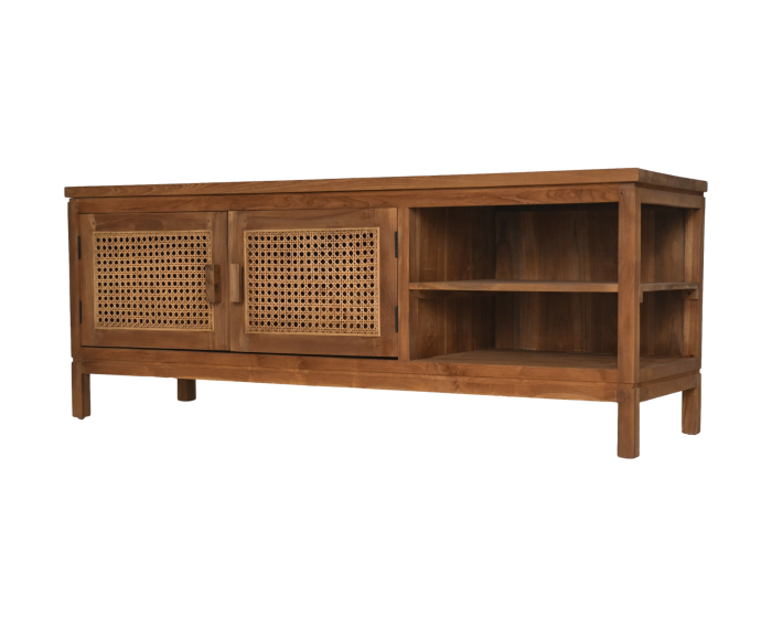 Tv meubel - 135x45x52 - Naturel - Teak/rotan