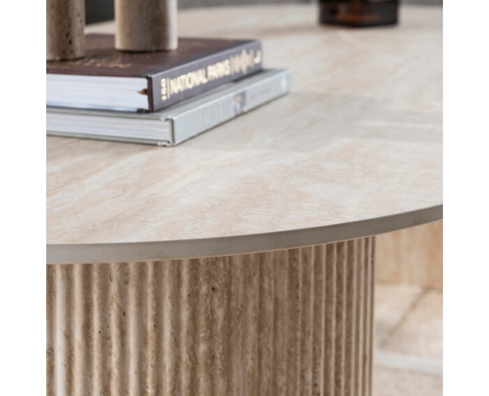 Salontafel Romano Arch ovaal - Travertin keramiek - 135x70x35 cm - Beige - Japandi