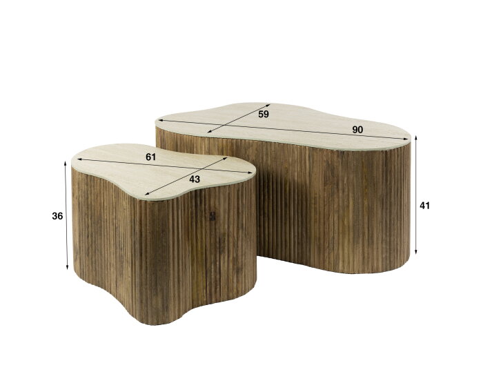 Salontafel set/2 shamrock Nuovo travertin - Massief mango zand