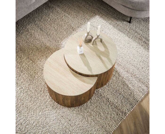 Salontafel Nuovo set van 2 halfrond travertin - Beige