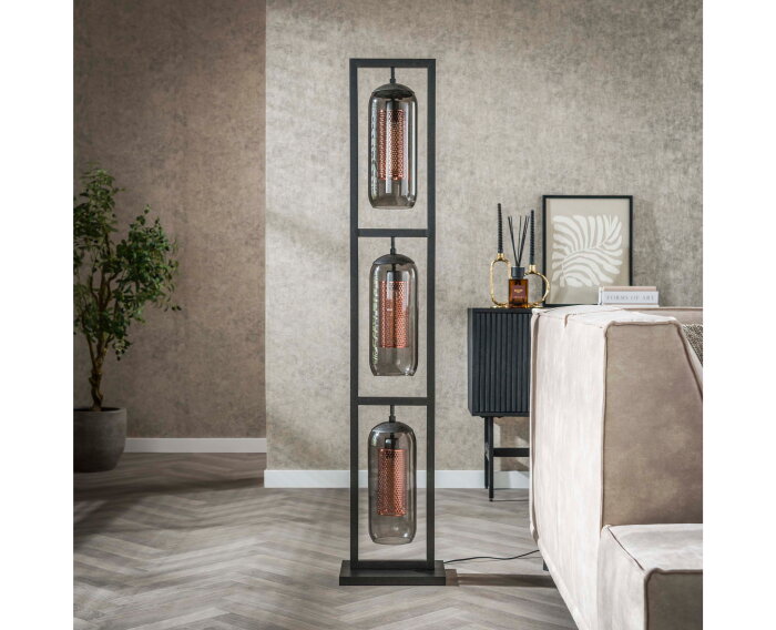 Vloerlamp 3L tower smoke glas -  geperforeerd staal - Artic zwart