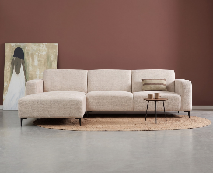 Meubelplaats Hoekbank Nolan met Chaise Longue Links &ndash; Cremona Stof - Natural - 275x150x84 cm