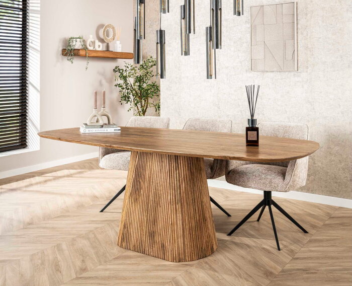 Eetkamertafel 215 wave centrale poot - Massief mango zandkleur