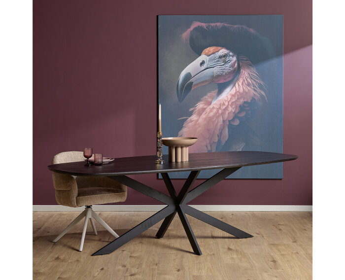 Eiken eettafel Ferris Deens ovaal 240x110 cm &ndash; Massief Europees eiken - metalen kruispoot - Zwart