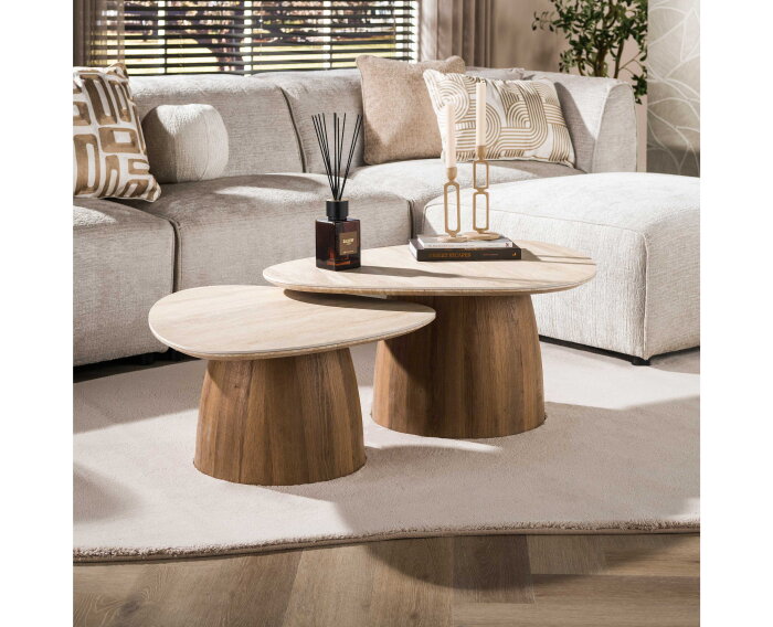 Salontafel Romano driehoekig set/2 - 3D keramiek travertin
