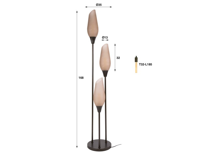 Vloerlamp Cocoon 3-lichts Frosted Sienna bruin &ndash; hotel chique design - 35x35x168 cm
