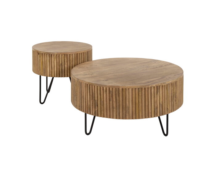 Salontafel Wave set van 2 rond mangohout - Zandkleur