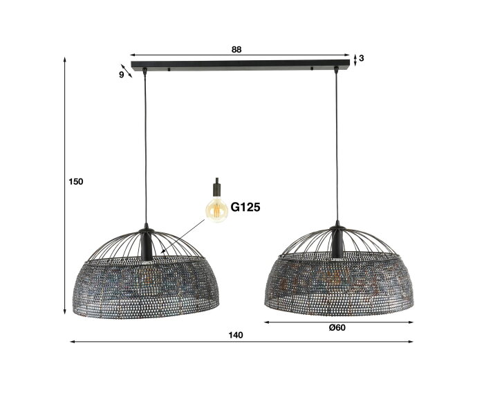 Hanglamp Armor &Oslash;60 cm 2 lampen - Zwart bruin