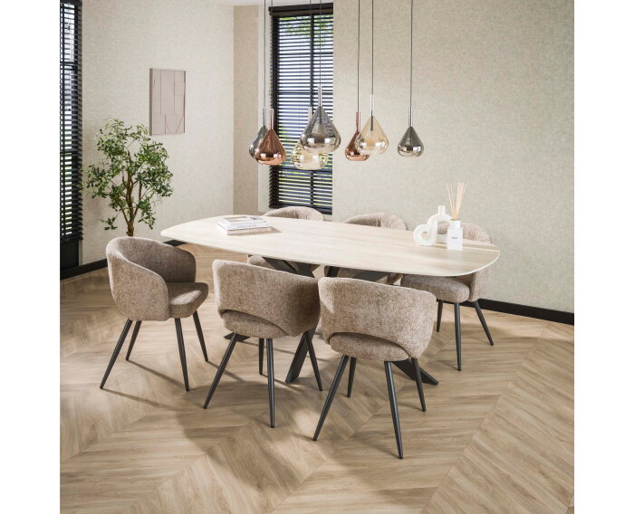 Eettafel Romano Deens ovaal travertin keramiek 215 cm - Beige