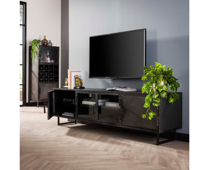 TV-meubel 180cm Rift metal - Gun metal