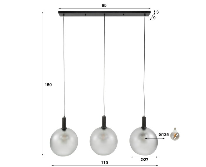 Hanglamp Bubble Frosted 3L - Frosted grijs