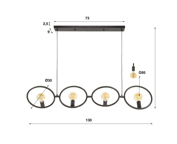 Hanglamp 4L Loop - Artic zwart
