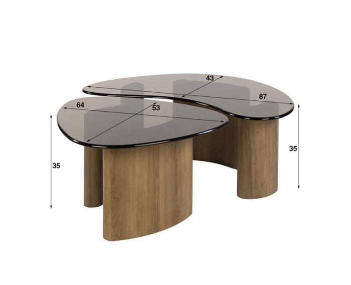 Salontafel set/2 organisch Tinto - Bronze glass