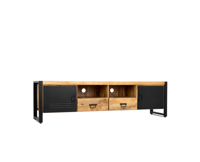 TV-meubel Bruno - Bas mangohout en metaal 200 cm breed