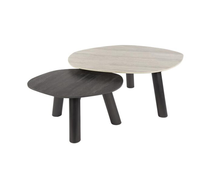 Salontafel set/2 log Twin - 3D ceramic mix travertine