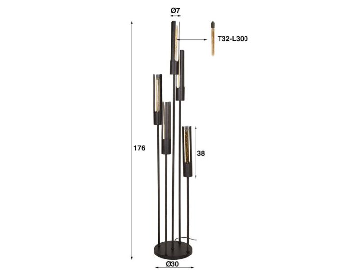 Vloerlamp 5L getrapt tube - Artic zwart