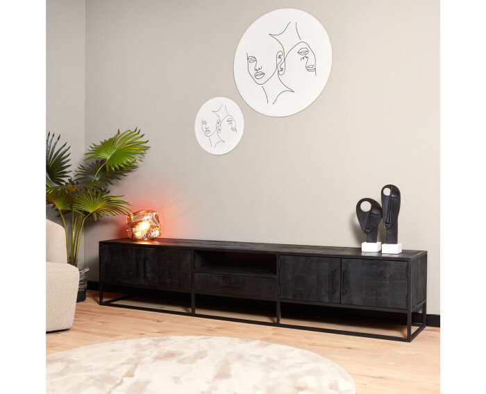 Tv meubel Denver Black 240 cm | Mangohout en staal