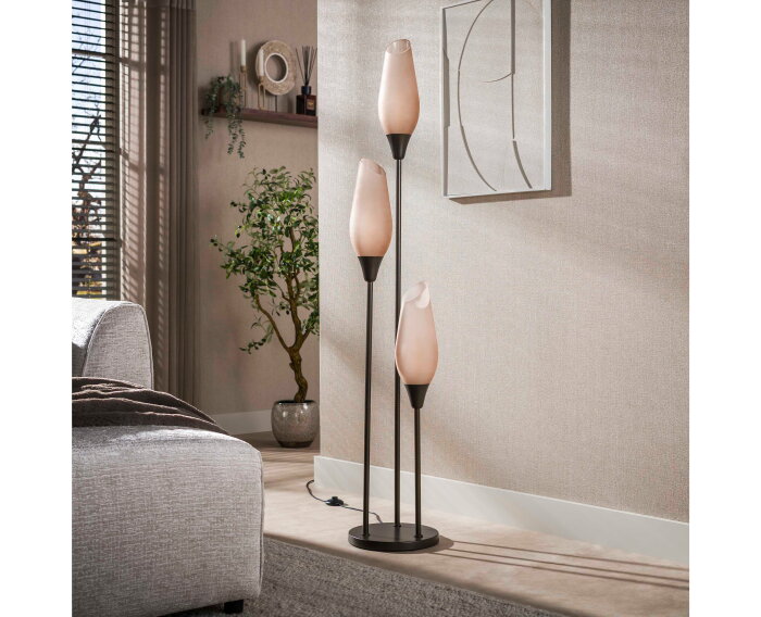Vloerlamp Cocoon 3-lichts Frosted Sienna bruin &ndash; hotel chique design - 35x35x168 cm