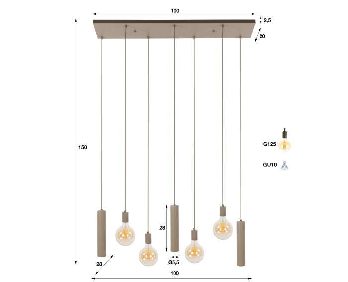 Hanglamp Senso 4+3L - Beige