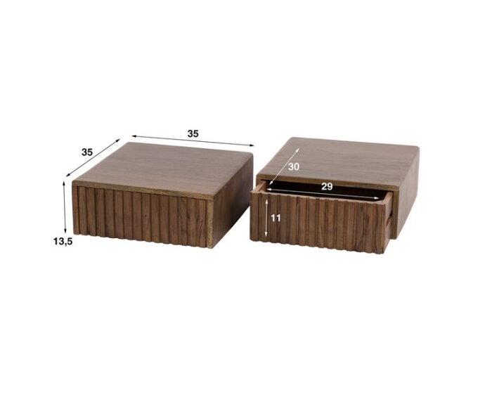 Nachtkastje 1L set/2 hangend Carve - Massief acacia drift brown