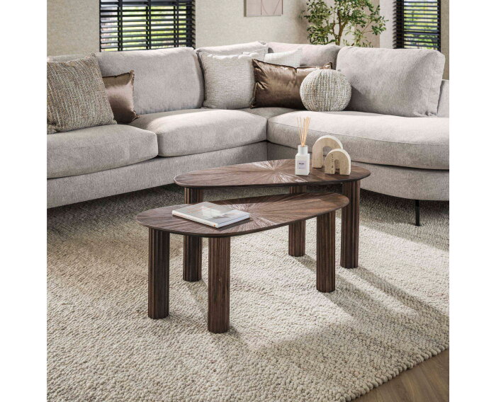 Salontafel set/2 hoekvormig Maya teak - Teak rust brown