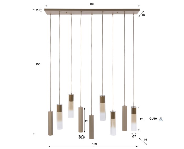 Hanglamp Lungo 5+4L - Beige