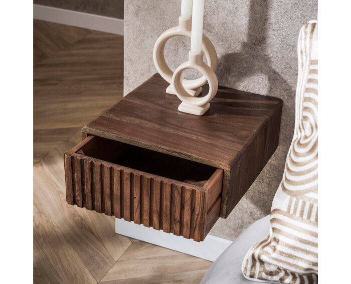 Nachtkastje 1L set/2 hangend Carve - Massief acacia drift brown