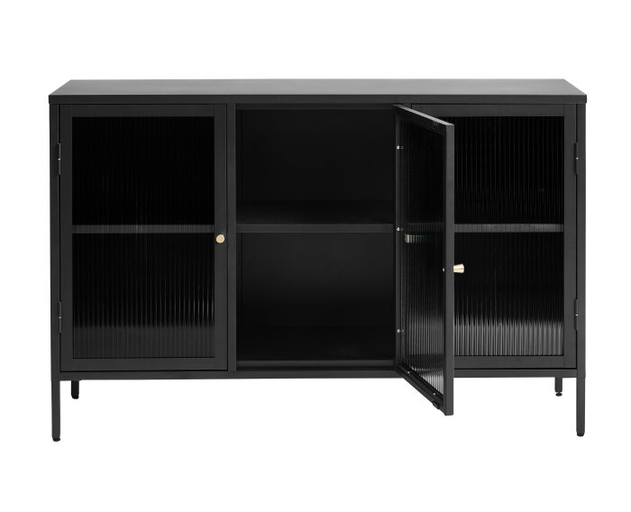 Dressoir Bronco metaal glas 132 cm - zwart