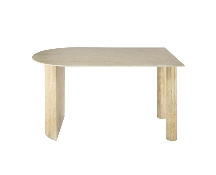 Eettafel Arch 1-side travertin keramiek 140x80 cm - Beige - Japandi