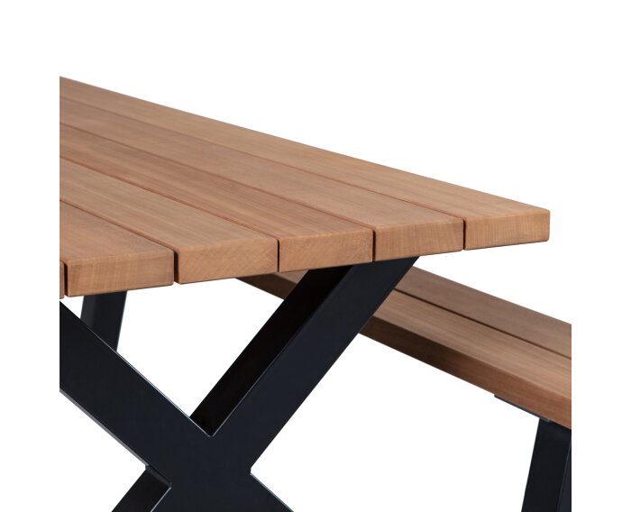 Picknicktafel 206 cm | Houten tuintafel + metalen X-POOT voor buiten