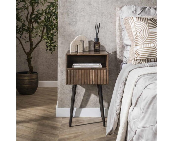 Nachtkastje 1L Carve - Massief acacia drift brown