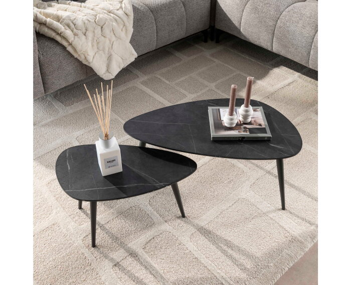 Salontafel Marquina set van 2 niervormig - marmerlook