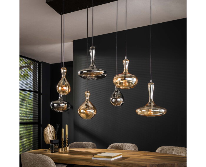 Hanglamp karaf 7 lampen - amber/zwart