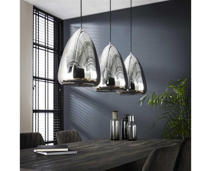 Hanglamp 3L silver pearl glass - Chromed glas