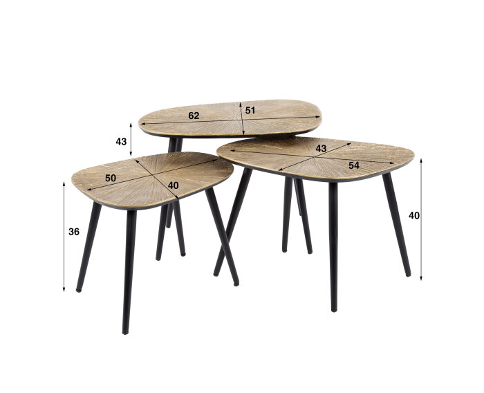 Salontafel Aurelia set van 3 vierhoekig metaal - goud