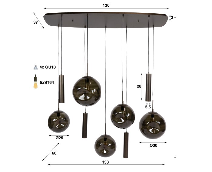 Hanglamp Stellar pendel 5+4L - Sienna bruin