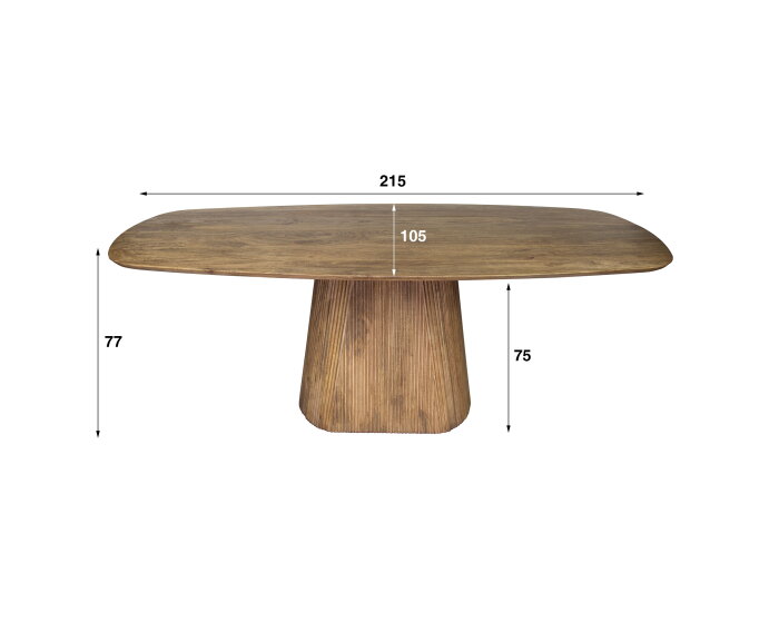 Eettafel Wave Deens ovaal Centrale poot mangohout 215x105 cm - Zandkleur