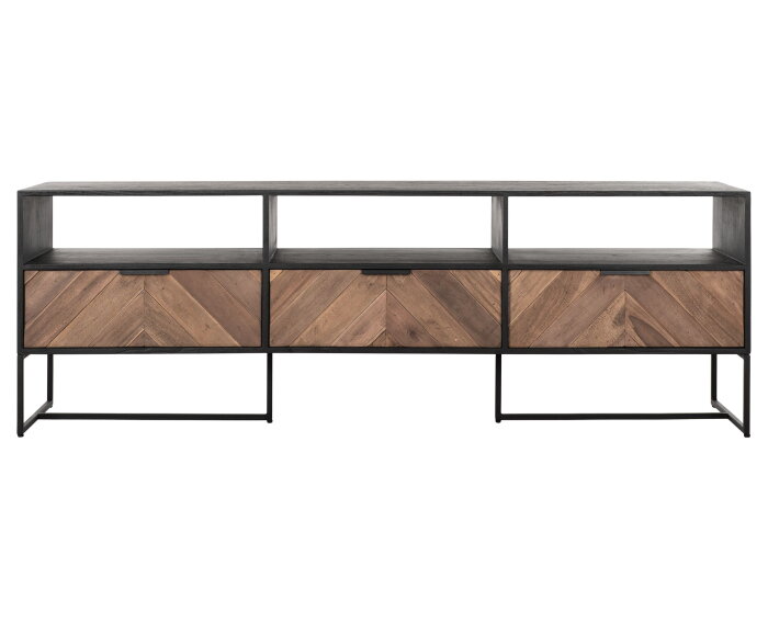 TV stand Criss Cross large, 3 drawers, 3 open racks,60x180x40 cm, mixed wood