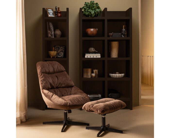 YARO DRAAIBARE FAUTEUIL MET HOCKER ESPRESSO - WOOOD