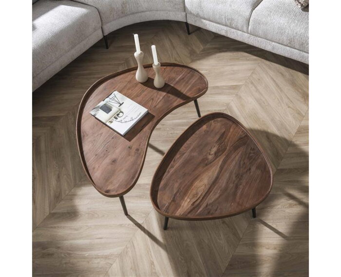 Salontafel set/2 Carve organic - Massief acacia drift brown