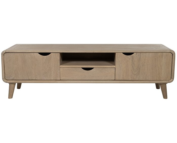 TV dressoir 150 met 2 deuren, 1 lade en 1 open vak, Acacia Weathered Wood - Glostrup Furniture Collection