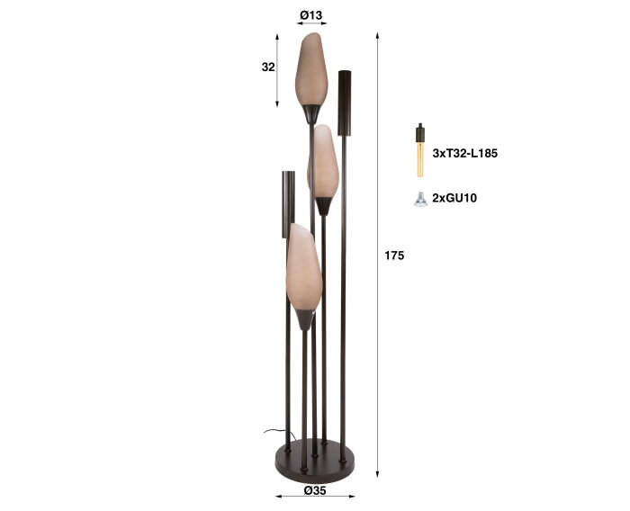 Vloerlamp Cocoon 5-lichts Frosted Sienna bruin &ndash; hotel chique design - 35x35x178 cm