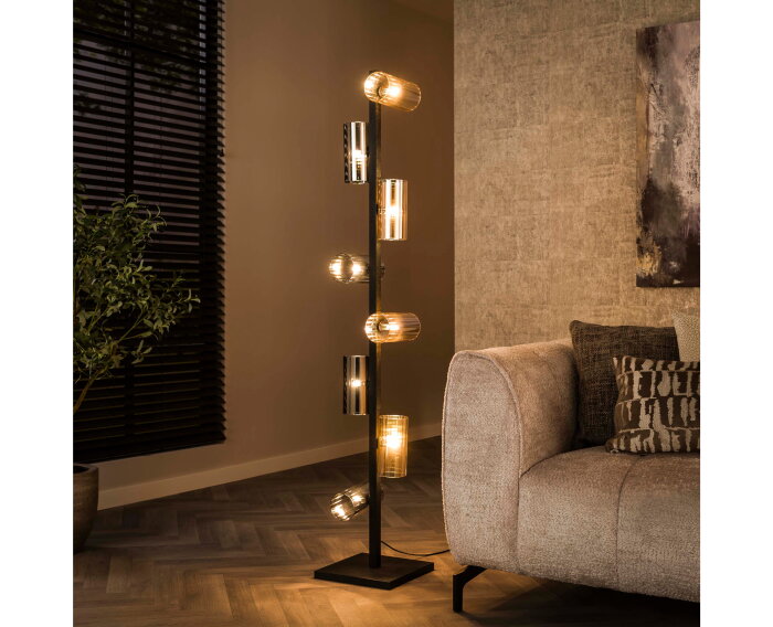 Vloerlamp 8L cylinder mixed glass (G9) - Artic zwart