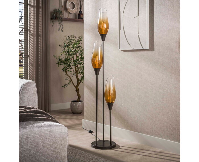Vloerlamp Cocoon 3-lichts Shaded Sienna bruin &ndash; hotel chique design - 35x35x168 cm