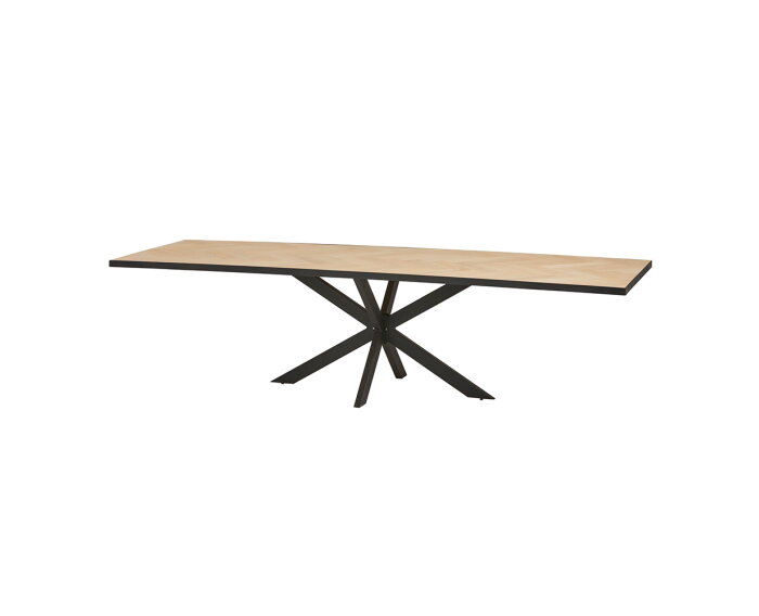 Luzern Eetkamertafel 300x100 met metaalrand en spinpoot