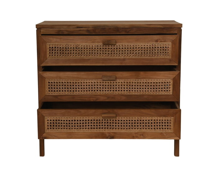 Commode met 3 laden - 90x42x85- Naturel - Teak/rotan