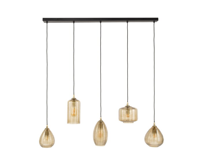 Hanglamp 5L Stripe Glass Horizontal - Smoke Brown