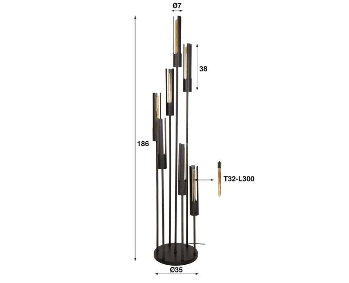 Vloerlamp 7L getrapt tube - Artic zwart