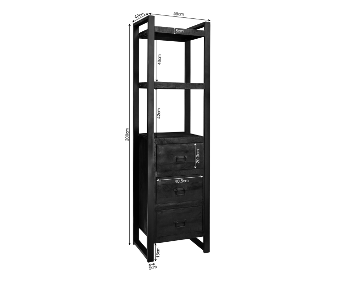 Boekenkast Boaz Black | 3 lades